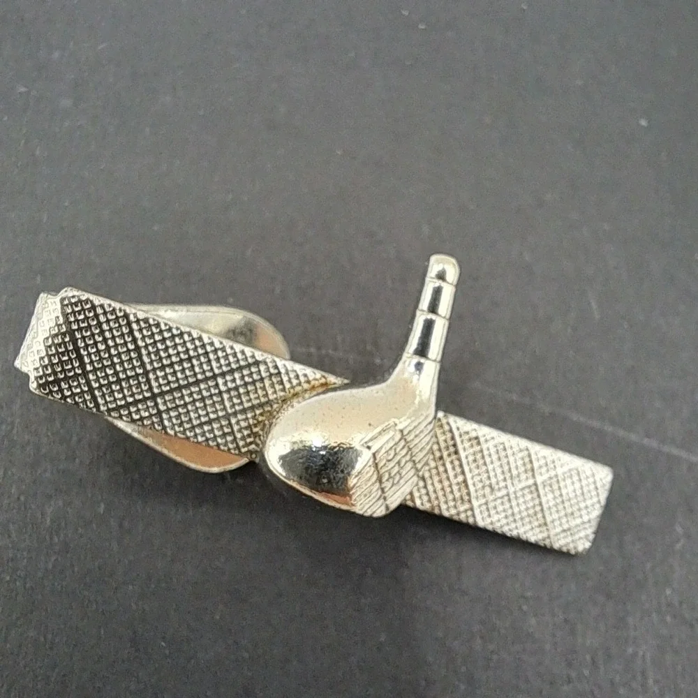 Vintage Silver Tone Golf Tie Clip and Cufflinks Set